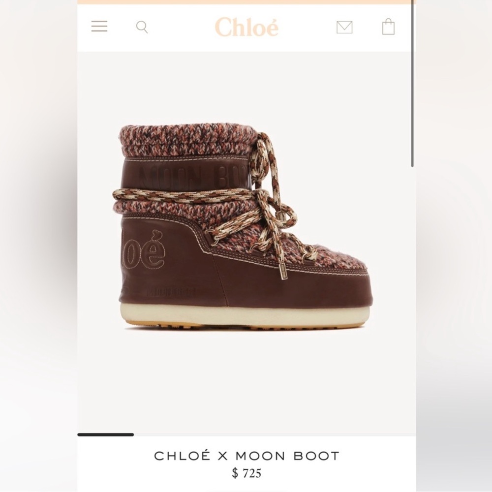 NWOB Chloe Moon boots dark brown leather wool combo 35.5